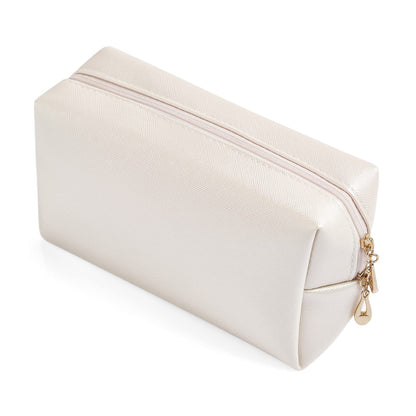 Sohynca PU Leather Cosmetic Bag for Women Minimalism Makeup Bag for Daily Use Portable Storage Purse Small Neat Cosmetic Pouch Water-resistant Toiletry Bag for Travel (Ivory White)