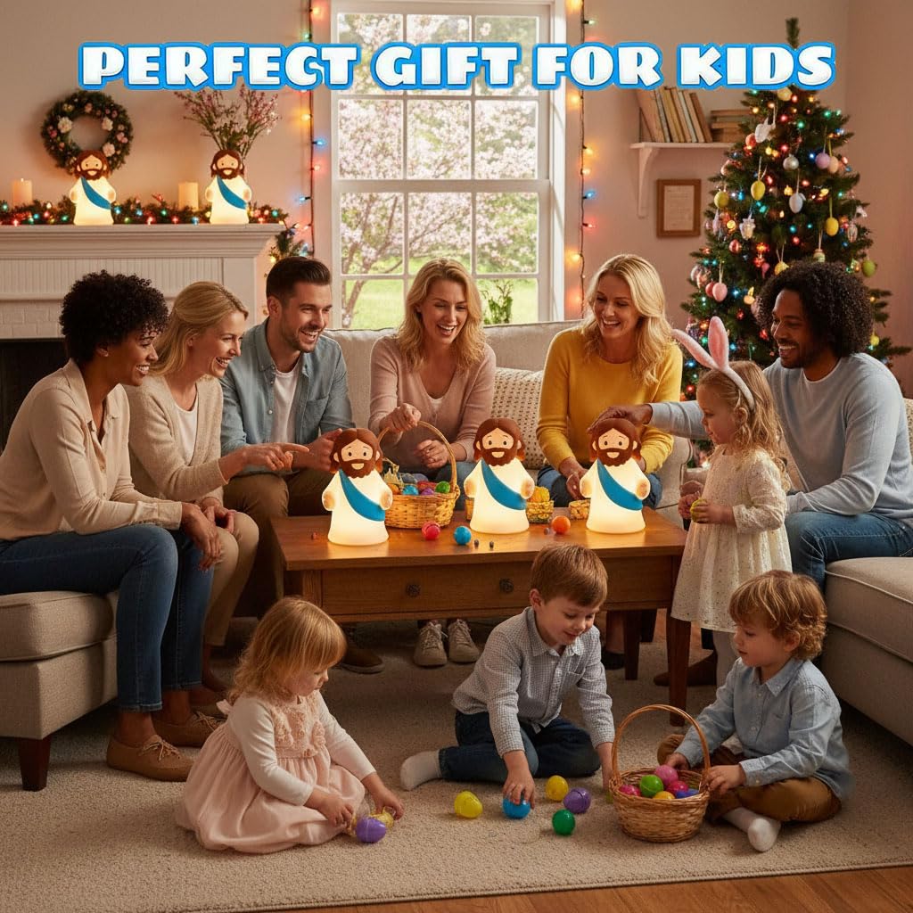 Jesus Night Light Rechargeable Bedside Night Light Dimmable Silicone LED Light Ideal for Religious Gatherings, Gifts for Sunday School, Baptism Presents, Easter Egg Decorations (blue) (Blue)