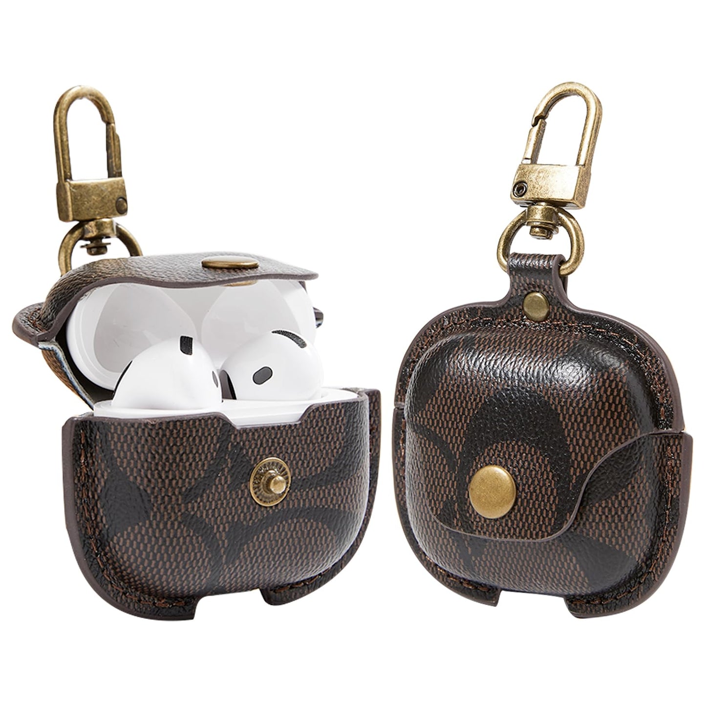 for AirPods 4 Case Cover 2024, Leather Full-Body Protective Case for AirPods 4th Generation Wireless Charging Case for Women Men with Keychain-Coffee
