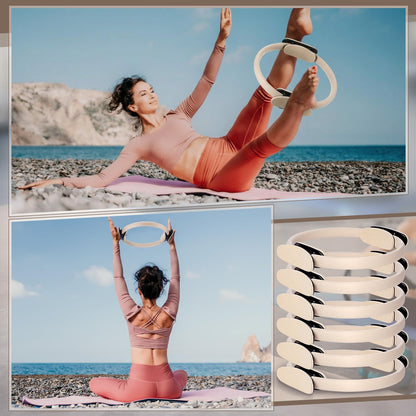 Syhood Pilates Ring 11. 81 Inch Pilates Circle Yoga Ring Magic Lightweight Flexible Workout Equipment for Fitness Physical Therapy Resistance Exercise Arms Legs(Beige,6 Pcs)