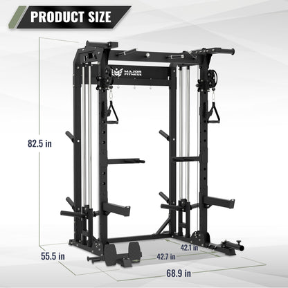 MAJOR FITNESS F22 Power Rack, 1600lbs All-in-One Squat Rack with Cable Crossover, Dual Pulley System, Heavy-Duty Steel Frame, Attachments & Storage for Home Gym Strength Training, Khaki