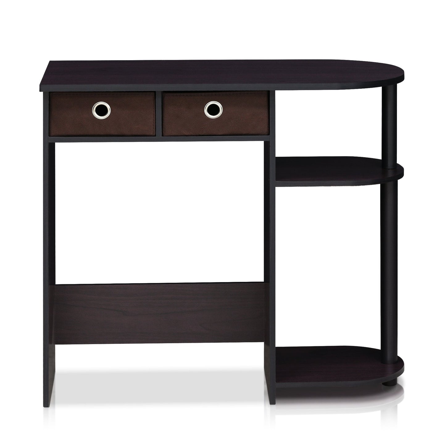 Furinno GO GREEN Desk, 31.5" Wide Gaming Desk with 2 Side Shelves and Storage Bins, Computer Desk, Office Desk for Home Office, Study Room, Dorm, Bedroom, Dark Walnut