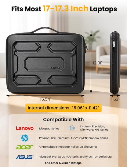 DOMISO Laptop Hard Case 17-17.3 inch Waterproof Shockproof Hard Shell Laptop Sleeve with Handle & Storage Pocket, Compatible with MacBook, HP, Dell, Black