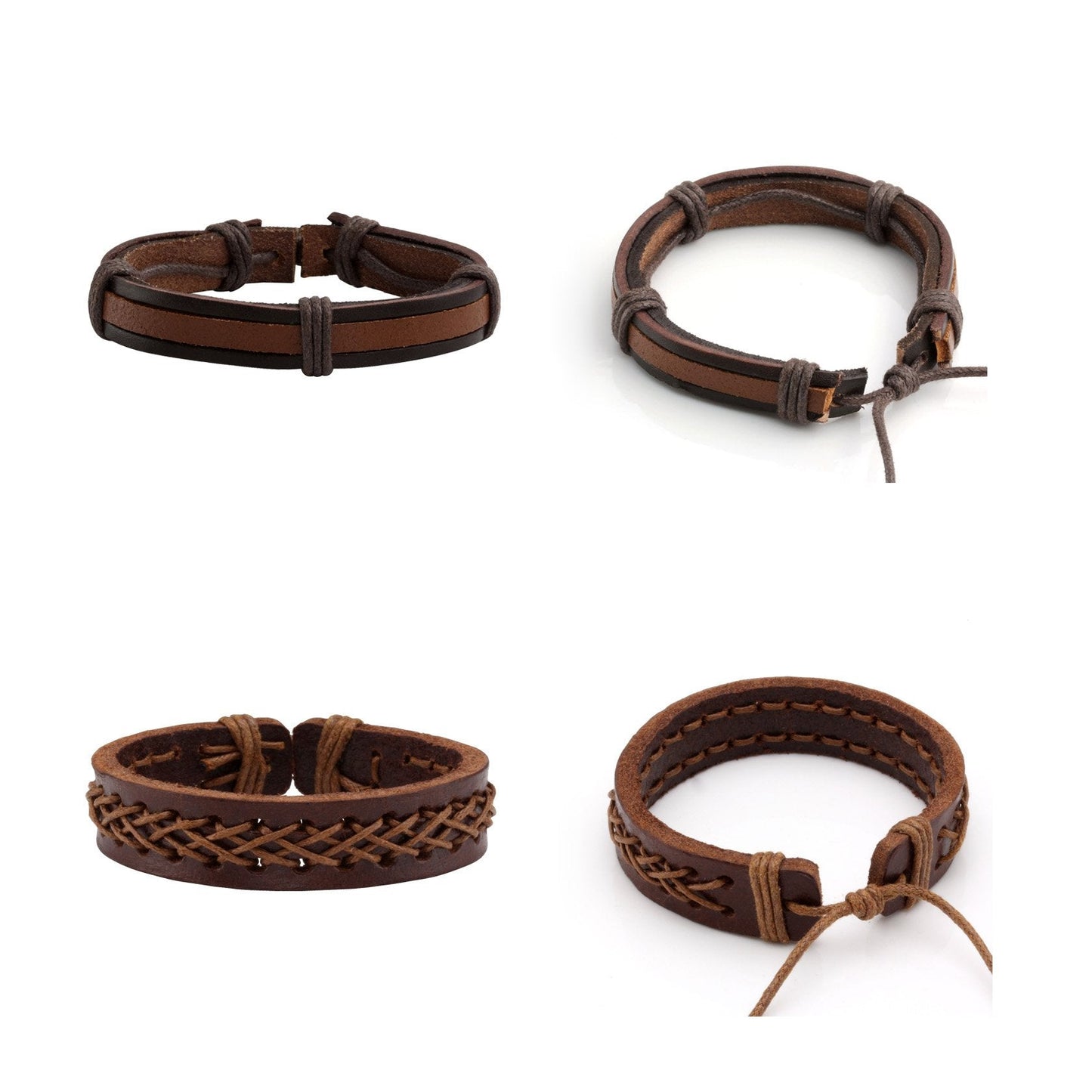 MILAKOO 10 Pcs Braided Leather Bracelet for Men Women Wooden Beaded Bracelets Wrap Adjustable