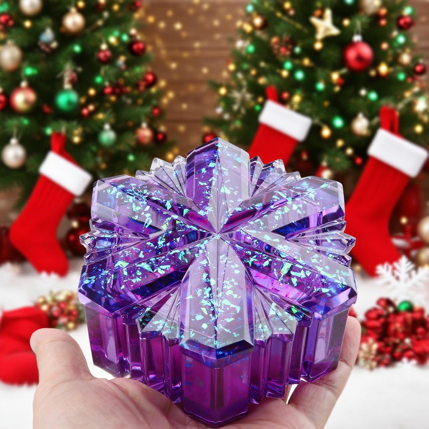 SHOSKY Snowflake Box Resin Mold, Jars Silicone Molds with Lid for Epoxy Resin Casting for DIY Jewelry Storage Box, Candy Container, Candle Vessel, Christmas Decoration
