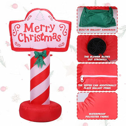 4 FT Tall Christmas Inflatable - Blow Up Yard Decoration With LED Lights, Merry Christmas Sign, Outdoor Holiday Lawn Party Decor
