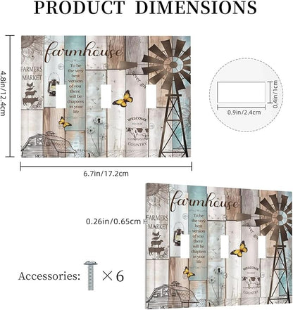 Rustic Western Farmhouse Windmill 3 Gang Light Switch Covers Vintage Barn Wooden Plank Inspirational Quote Triple Toggle Wall Plate Decorative Switchplate Electrical Faceplate
