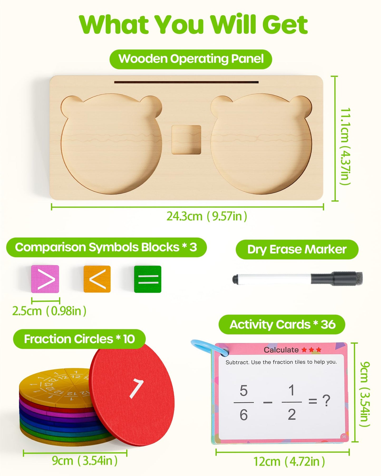 D-FantiX Wooden Fraction Educational Puzzle, Wood Fraction Tiles & Fraction Circles Set, Math Manipulatives for Elementary School, Montessori Fraction Manipulatives Games Learning Toys for Kids