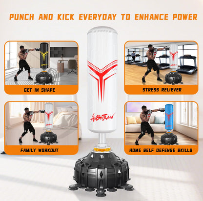 Freestanding Punching Bag,with Boxing Gloves Heavy Boxing Bag with Suction Cup Base for Adult - Boxing Training Equipment Kickboxing Bags for Training MMA Muay Thai Fitness Home Gym (White)