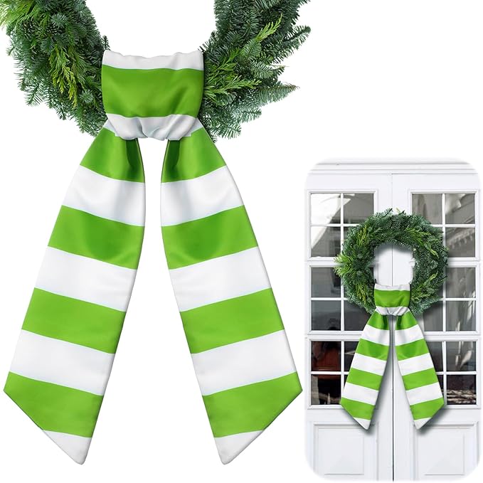 Wreath Sash for Front Door Wreath Satin Sash Blank Sashes Embroidery Monogram Yard Doorway Indoor Outdoor Wall Ribbon Bow Home Decor(Green,White,Fresh Stripes)