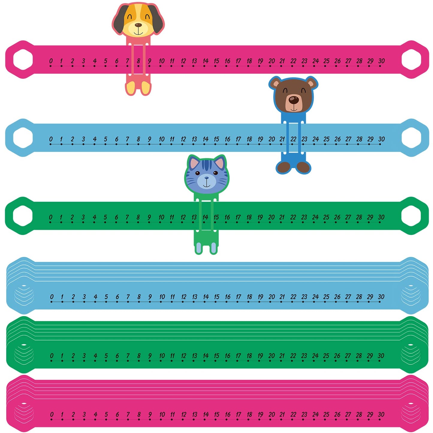 Eersida 24 Pcs Slide and Learn Number Lines 0 to 30 PVC Math Number Line for Student Animal Positive Integers Slide Rules Childhood Education Materials for School,16.5 x 1.5 Inch(Bright Colors)