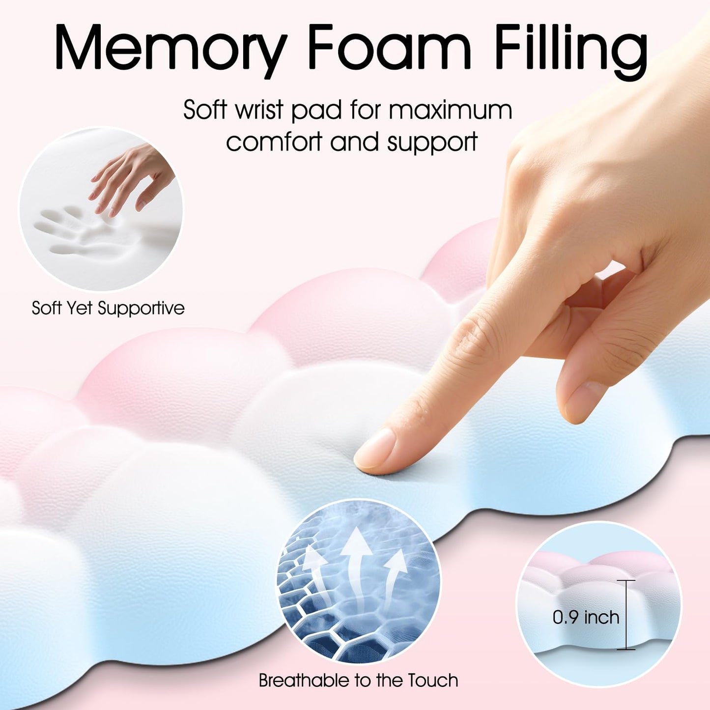 Sushret Cloud Wrist Rest for Computer Keyboard, 4-in-1 Memory Foam Leather Cloud Keyboard Wrist Rest and Mouse Pad Set with Ergonomic Support for Arm and Palm Cushion, Gaming/Work Setup, Rainbow