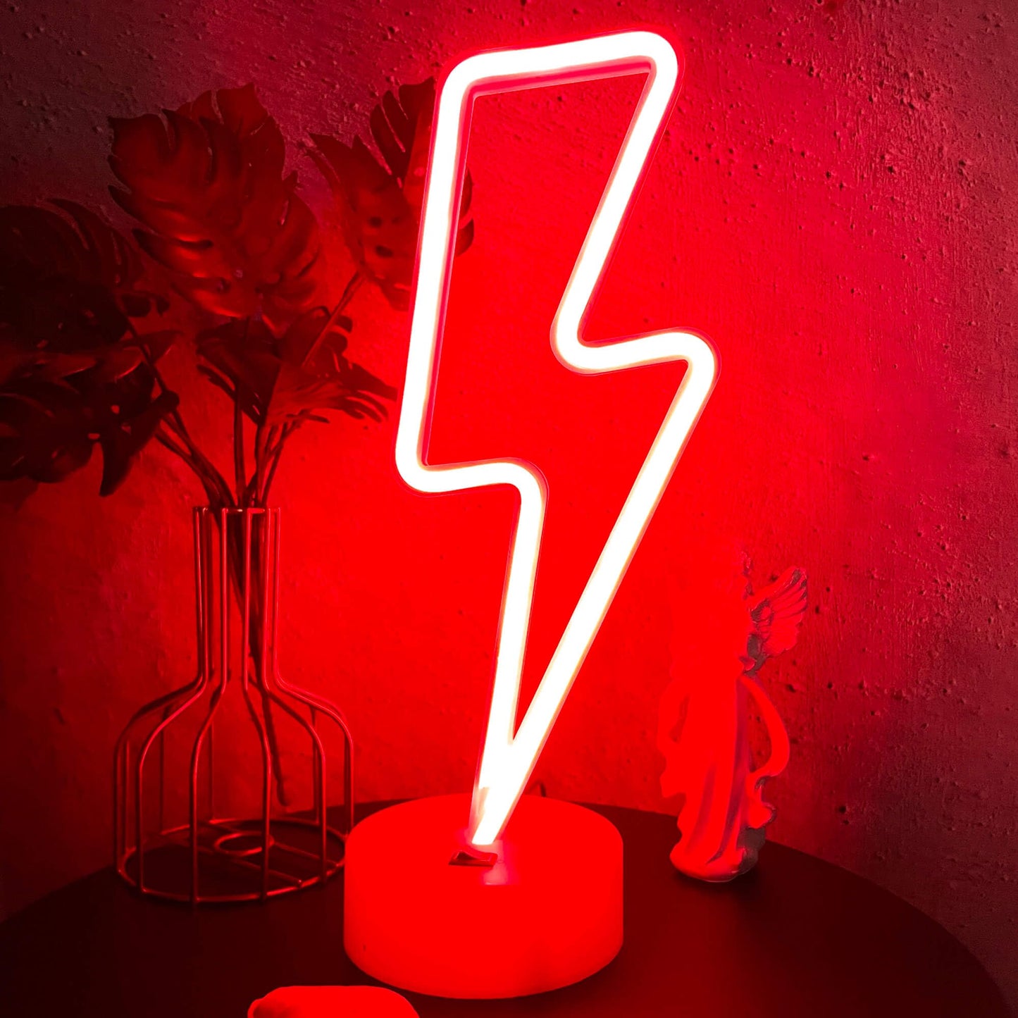 VIFULIN Lightning Bolt Neon Signs Red Lightning Neon Sign Light for Bedroom, USB/Battery Operated Thunder Lamp Neon Sign, Stand Lightning Shape LED Sign Decor for Shelf Desk Table Game Room Man Cave