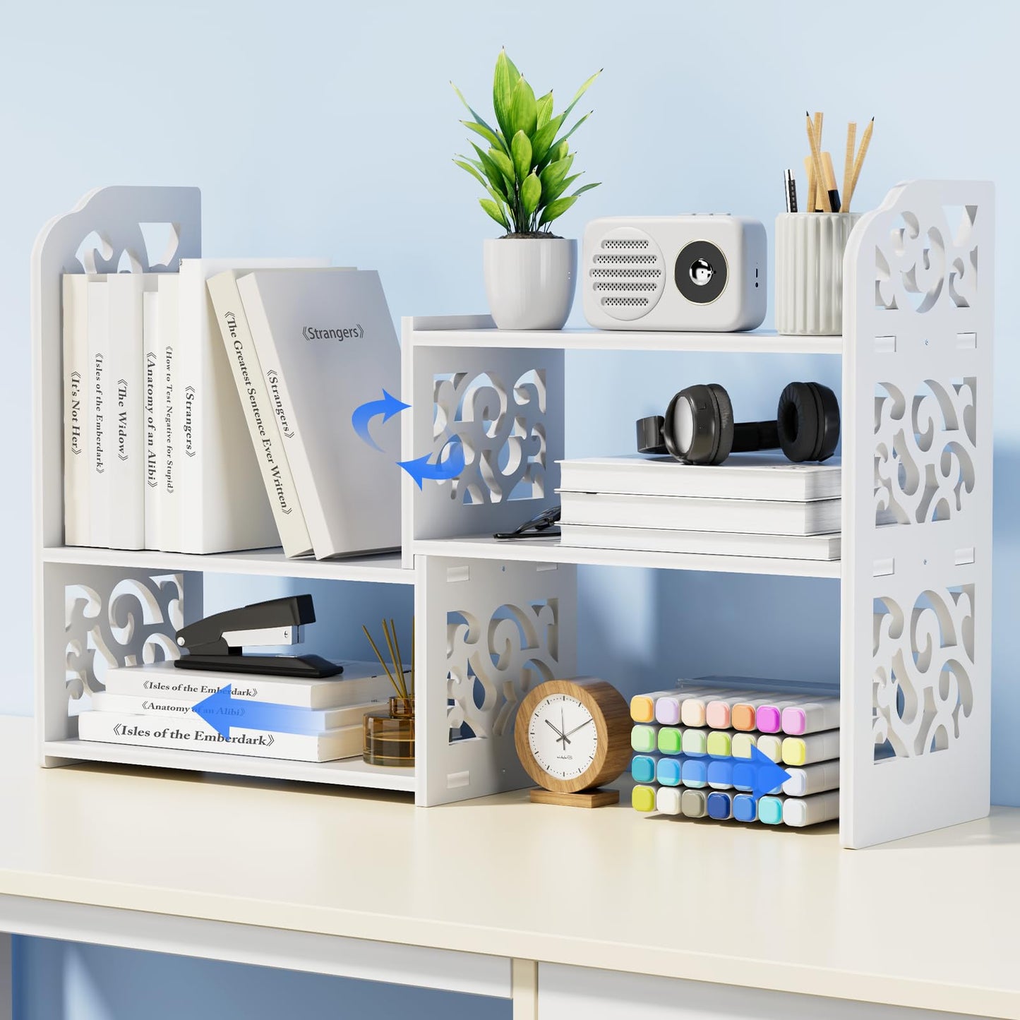 YGYQZ Desk Shelf for Top of Desk - Adjustable Desktop Organizer Shelf, Small Table Top Shelves & Desktop Shelves for Office Organization, Waterproof Bookshelf for Desk & Bathroom, White