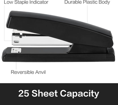 Deli Stapler, Desktop Stapler, 2 Pack, Office Stapler, 25 Sheet Capacity, Includes 2000 Staples and 2 Staple Removers, 2 Pack,Black