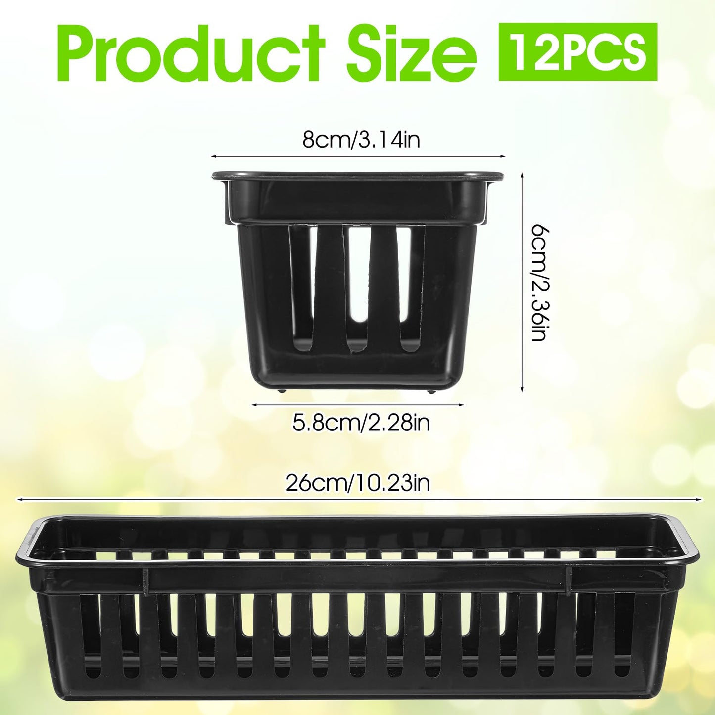 12 Pack Black Slim Plastic Storage Baskets for Organizing, 10.24 x 3.15 x 2.36 Inch Stackable Small Narrow Pencil Baskets, Drawer Storage Tray Holder for Home School Classroom Office Desk Cabinet