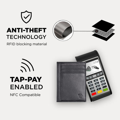 TRUTANN Black Leather Wallet – Classic Vertical Slim Card Holder | Real Genuine Leather Mens Wallet | RFID Secure | Fits Up to 8 Cards & Currency | Tap to Pay Feature | Quality Credit Card Holder