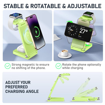 Magnetic Wireless Charger Stand, 3 in 1 Foldable Wireless Charging Station with 20W Adapter, Travel Charger for Multiple Devices for iPhone 17 16 15 14 13 12 Pro/Max/Plus/Mini, iWatch, AirPods