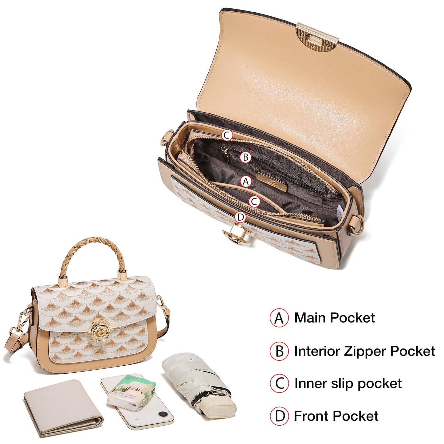 FOXLOVER Genuine Leather Crossbody Bags for Women Flap Top-handle Bags Shoulder Purse
