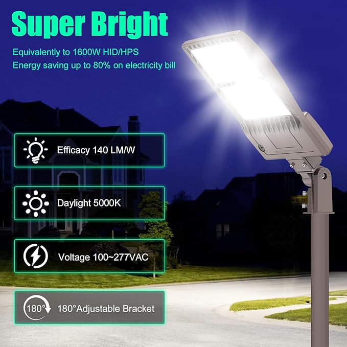 BBESTLED 400W LED Parking Lot Light 56,000 LM, DLC UL Listed Industrial Parking Lot Flood Lights, IP65 Waterproof 5000K 100-277VAC Street Area Stadium Lights Outdoor LED Pole Light w/Slip Fitter