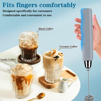 Milk Frother Handheld for Coffee, Electric Whisk 3 Speed Adjustable, Drink Mixer with Stainless 3 Whisks, Rechargeable Hand Frother Wand, Foam Maker for Latte Cappuccino Matcha Egg Silver