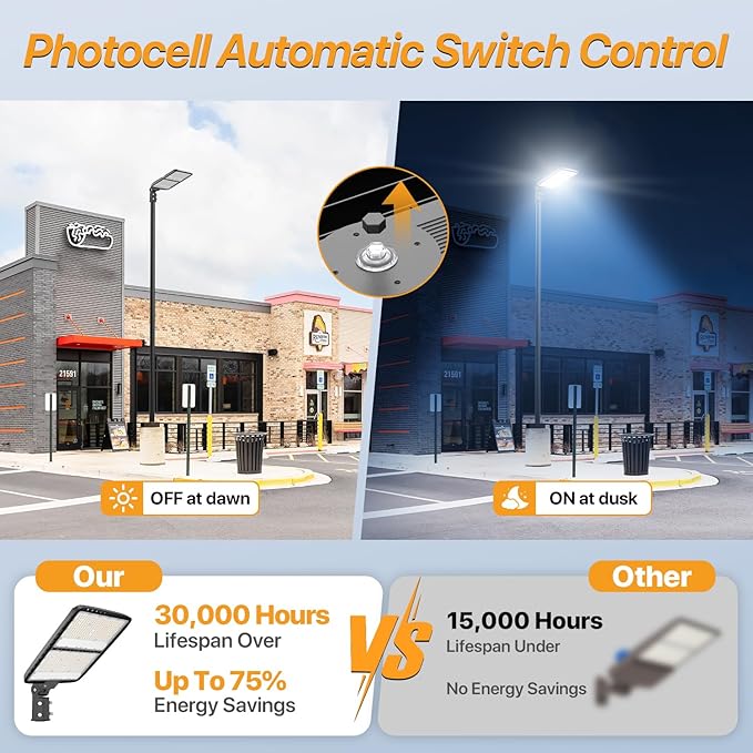 400W LED Parking Lot Light Slip Fitter Mount with Dusk to Dawn Photocell 110V/120V Pole Flood Lights 5000K Street Light IP65 Waterproof Commercial Area Lighting for Parking Lot, Stadium
