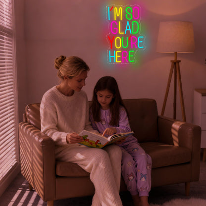 I’m So Glad You Are Here Neon Sign, Dimmable LED Light Up Neon Sign for Girls Bedroom Club Wedding Bachelorette Valentine's Day Party Wall Decor Birthday Christmas Gift for Daughter Teen Girls Friends (I’m So Glad You Are Here)