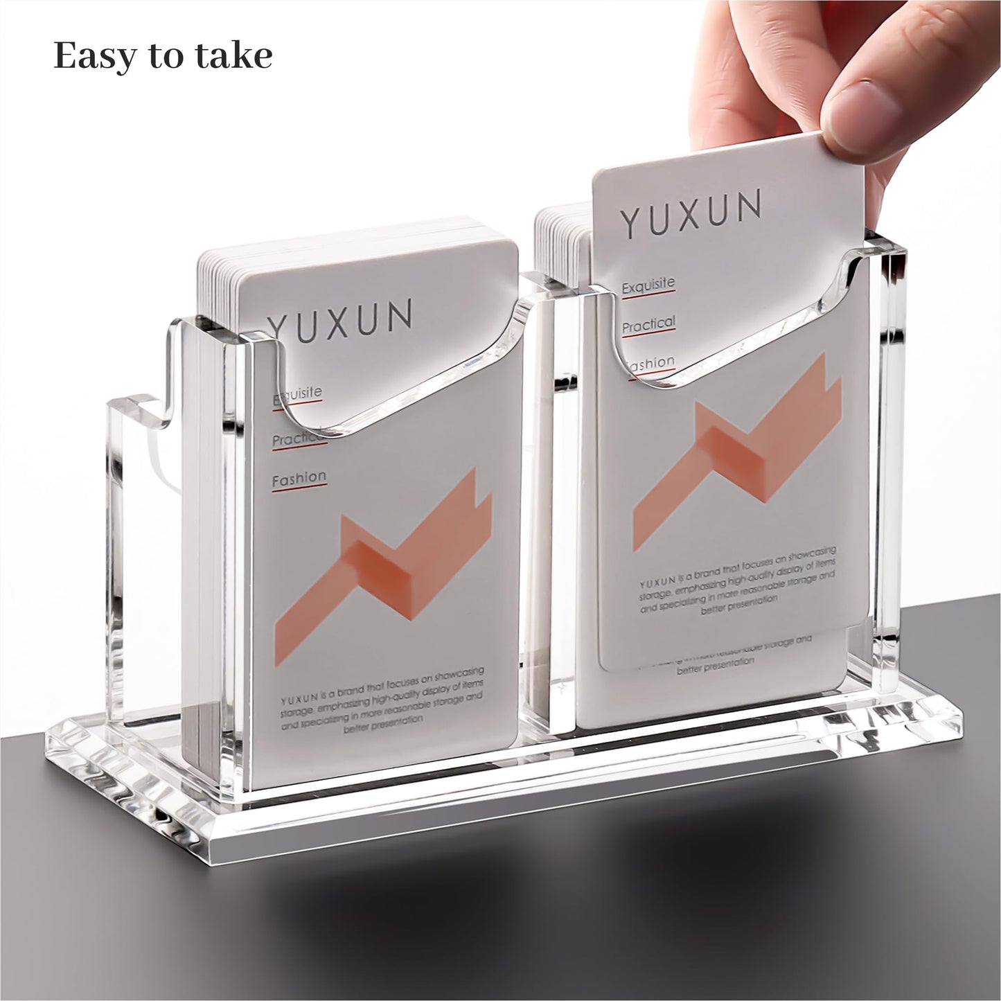 YUXUN Acrylic Business Card Holder for Desk-1 Tier 2 Slot, Vertical Business Card Holder Organizer for Women Men, Clear Business Card Display for Exhibition, Home, Office