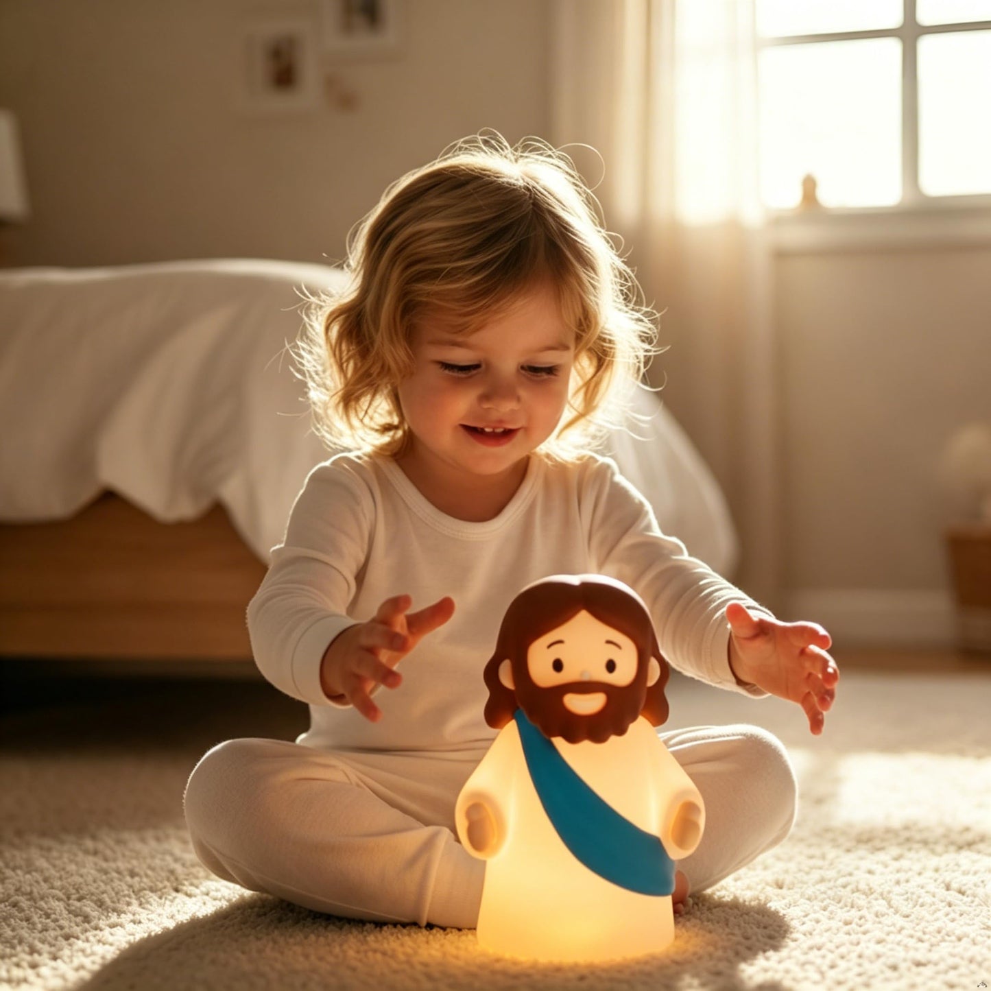 magical JD Little Jesus Night Light, Mini Silicone Jesus Lamp, Dimmable Rechargeable Touch Bedside Lamp for Nursery & Kids, Ideal Religious Gift for Christmas, Easter and Baptism (Blue)
