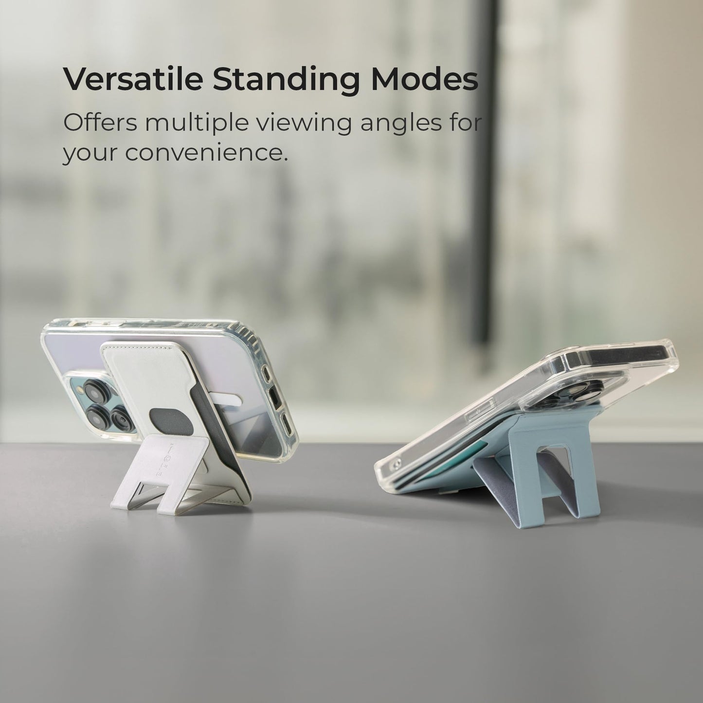ergomi MagSafe Wallet Stand for iPhone 16/15/14/13/12, Magnetic Card Holder with Adjustable Multi-Angle Kickstand, Side-Opening Card Slot, Dual Magnetic Rings, – Blue