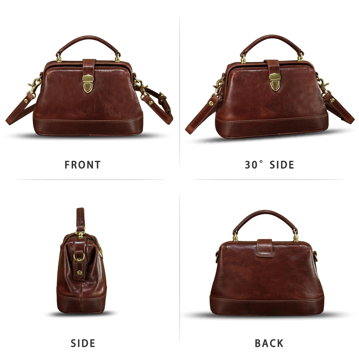 Genuine Leather Small Purses and Handbags for Women Designer Vintage Doctor Style Crossbody Bag Shoulder Satchel Phone Bag (Coffee)