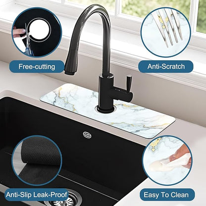 Marble Pattern Kitchen Sink Splash Guard Faucet Mat Gray Gold Marble Super