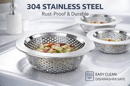 Sink Strainer Basket (3 Pack) – 304 Stainless Steel Kitchen Drain Strainer, Anti-Clog Sink Drain Catcher, Rustproof, Fits 4.4” Standard Sink