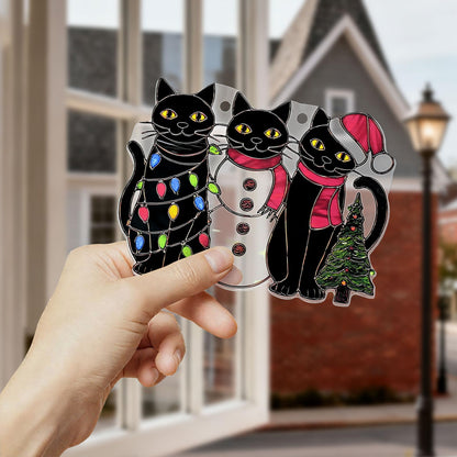 Christmas Cat Ornament Acrylic Suncatcher Window Hanging Wall Decor for Indoor Outdoor Doors Home