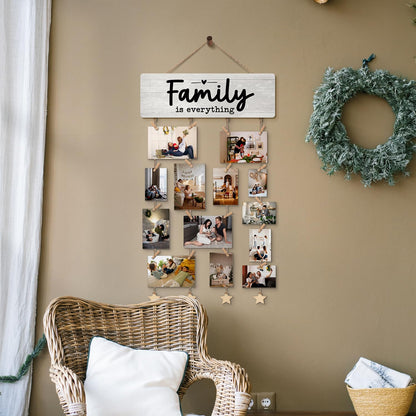 ELMCH Family Picture Frame Photo Hanging Display with Clips, Family Reunion Gifts, Families Is Everything Picture Board Photo Holder for Wall Decor