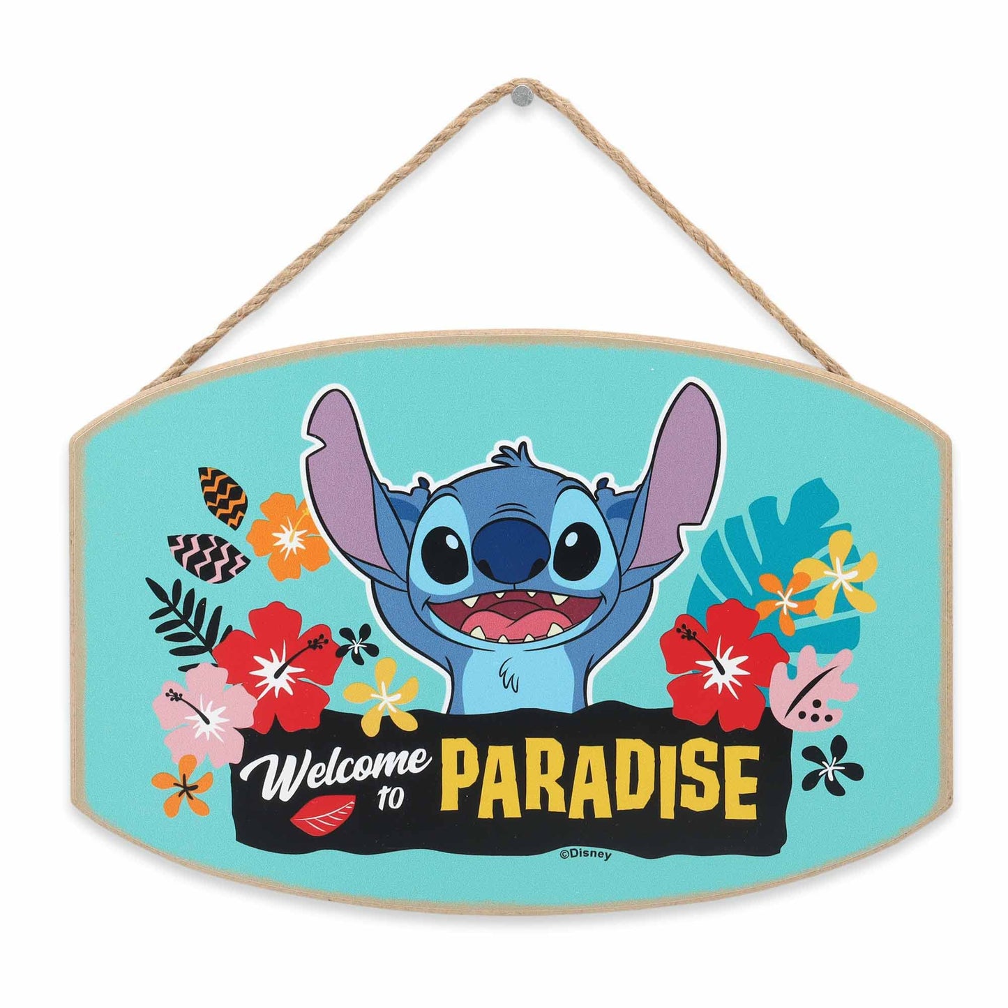 Disney Lilo and Stitch Welcome to Paradise Hanging Wood Wall Decor - Adorable Stitch Sign for Home Decorating
