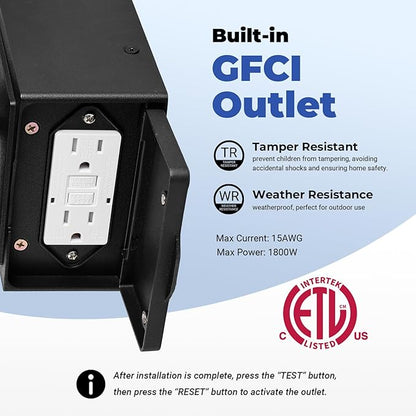 Outdoor Wall Sconce Lights with GFCI Outlet, Modern Black Gold Trim Motion Sensor Outdoor Garage Lights Wall Mount Sconce Lantern, Die-cast Aluminum Exterior Lighting Fixtures for House, Porch