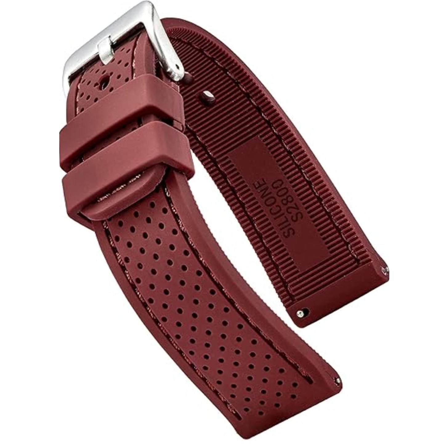 Premium quality sporty silicone waterproof watch band with quick release - Soft rubber watch Strap- Burgundy - 22mm (S2800)