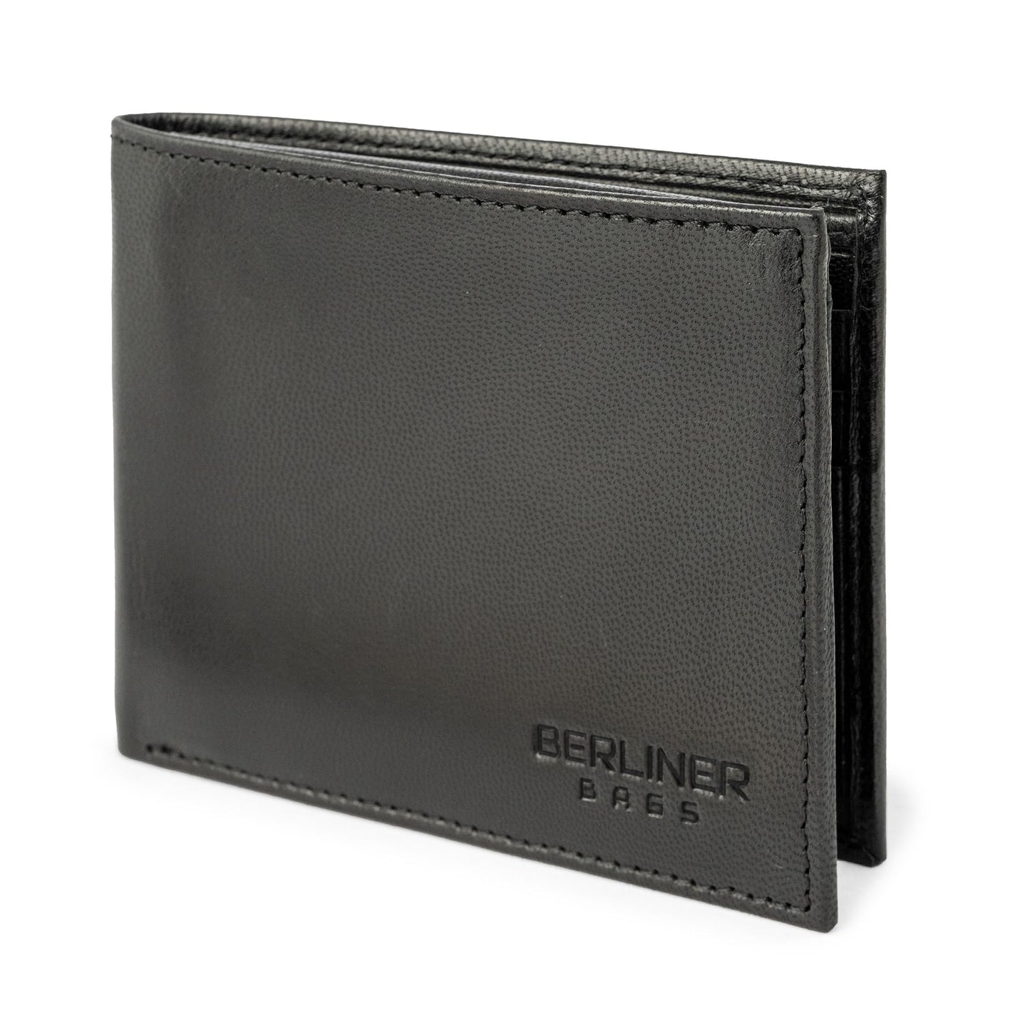 BERLINER BAGS Premium Genuine Leather Wallet for Men Peter, with ID Window, RFID Blocking, Bifold, Front Pocket Slim Wallet, 8 Card Holder, Bills Compartment, 2 ID Windows, Gift Box- Black