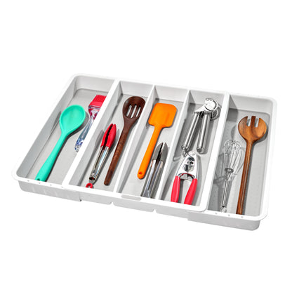 madesmart Classic Large Utensil Tray, Soft Grip, Non-Slip Kitchen Drawer Organizer, 3 Compartments, Multi-Purpose Home Organization, BPA Free, White