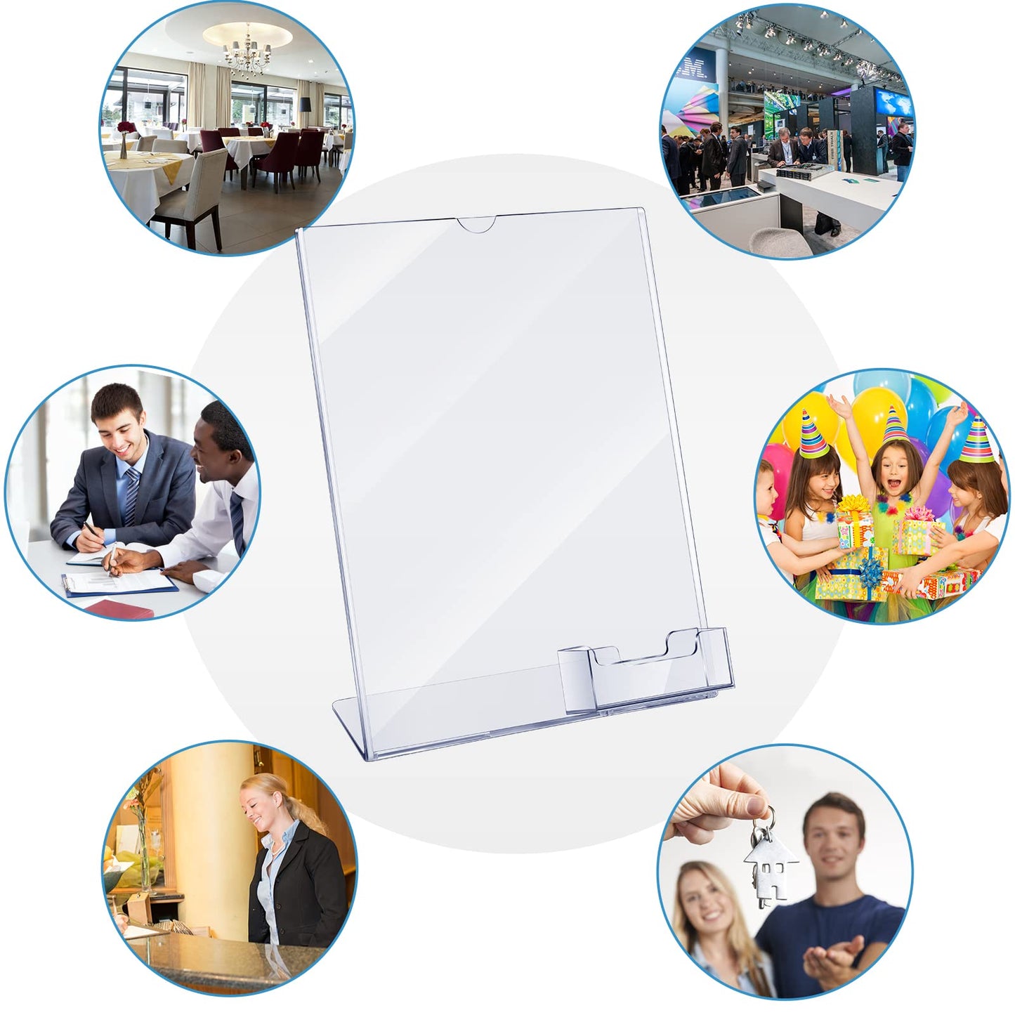 Geyee 12 Pcs 8.5 x 11 Acrylic Sign Holder with Business Card Holder Clear Brochure Display Stand with Attached Business Card Pocket Advertisement Printed Material Flyer Holder Flyer Stand Frame