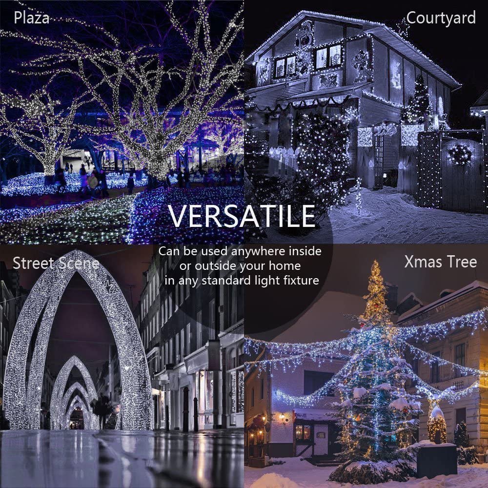 FULLBELL Black and White Christmas Decorations, Black Christmas Lights 33ft 100 LED with Memory Function, 8 Modes Gothic String Lights for Tree, Goth Home, Indoor Outdoor