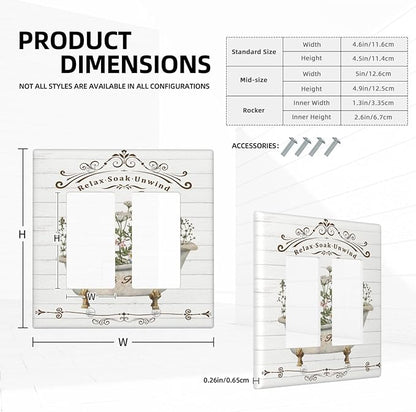 Rustic Farmhouse Wooden Board Botanical Flower Double Rocker Light Switch Cover 2 Gang Wall Plate Covers Decorative Electrical GFCI Outlet Plates for Home Bathroom Kitchen Decor