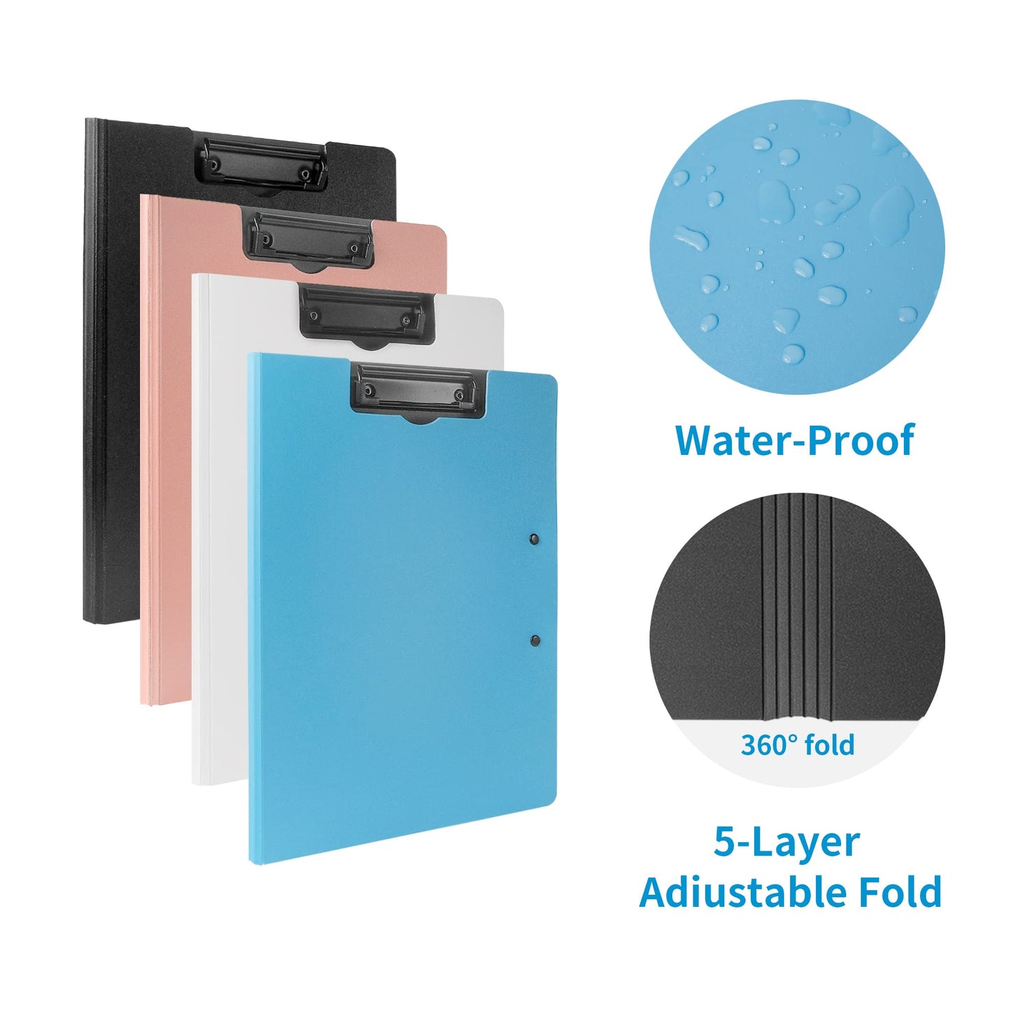 souG 4Pcs Clipboard Foldable,360°Cover Folder Clipboard Plastic Clipboards with Double Low Profile Clip,File Folder Storag Clipboards for A3 A4 Paper, Clip Boards for Office School Supplies (4 Colors)