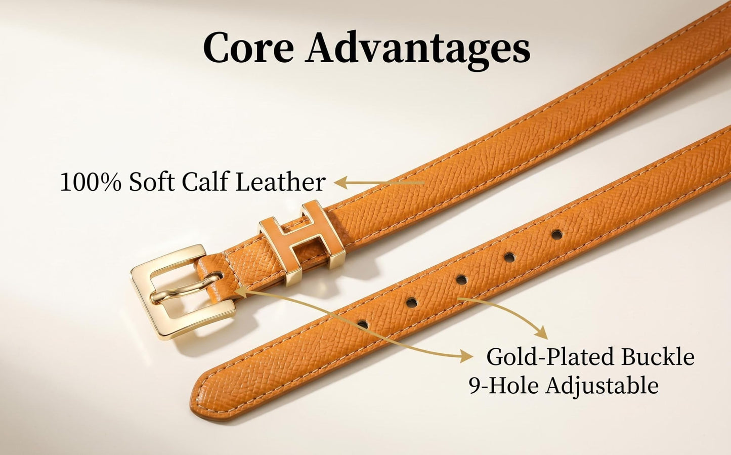 Yuangu Women Skinny Leather Belt Thin Waist Jeans Belt for Dress in Pin Buckle Belt (Orange, 105CM/Fit Waist Size 24-33 Inches)