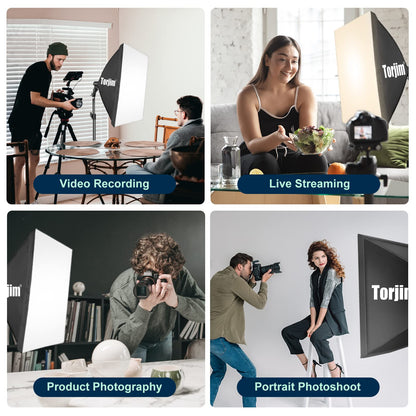 Torjim Softbox Photography Lighting Kit, 2Pcs 27" x 27" Professional Soft Box | 3000K-7500K 85W LED Bulbs with Remote, Photography Continuous Lighting Kit for Studio Lights, Portrait, Video Recording