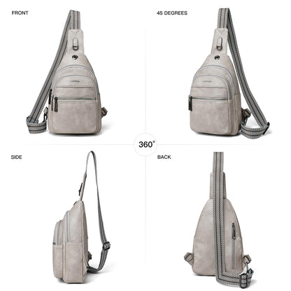 LATMAP 7L Sling Bag For Women Faux Leather Anti Theft Small Casual Daypack Backpack Fanny Pack Crossbody Chest Bags Purse Waterproof Light Grey