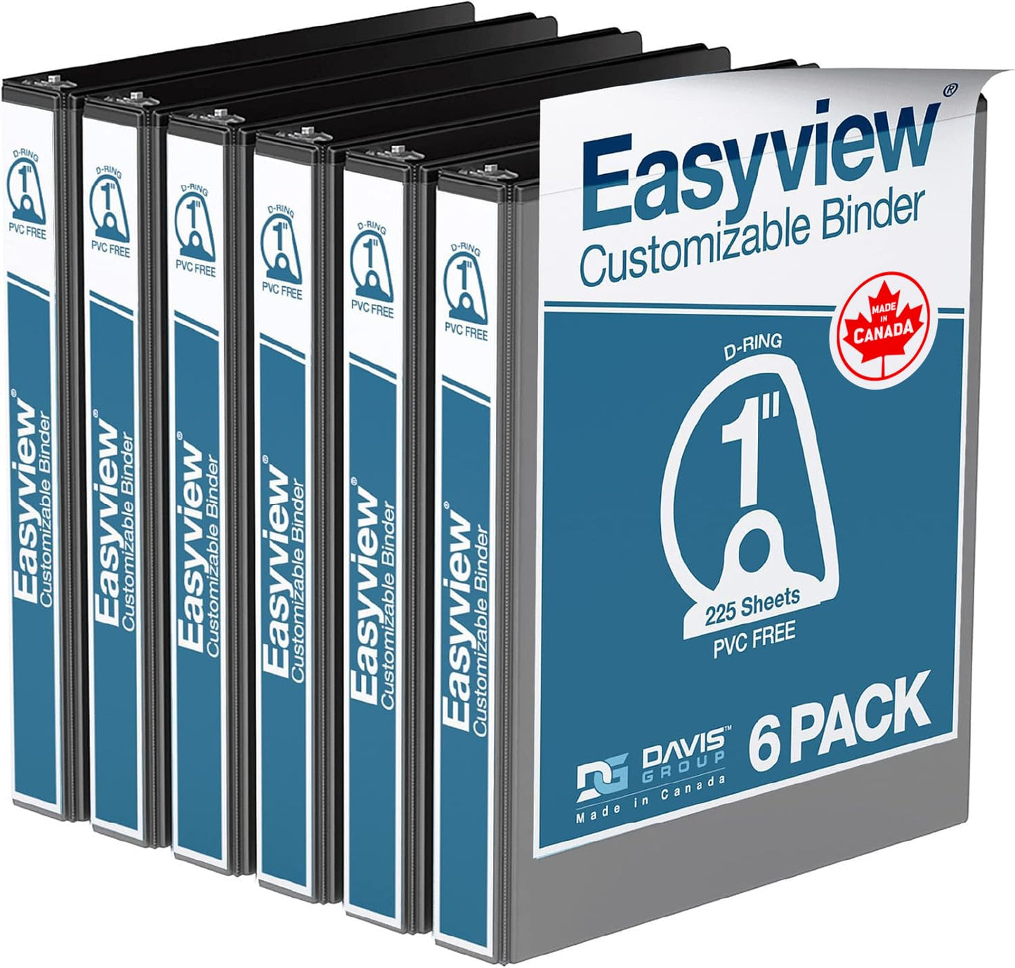 Easyview Premium 3-Ring Binders with Clear-View Covers and D Rings, Binders for School or Office, 1 Inch, Pack of 6, Black