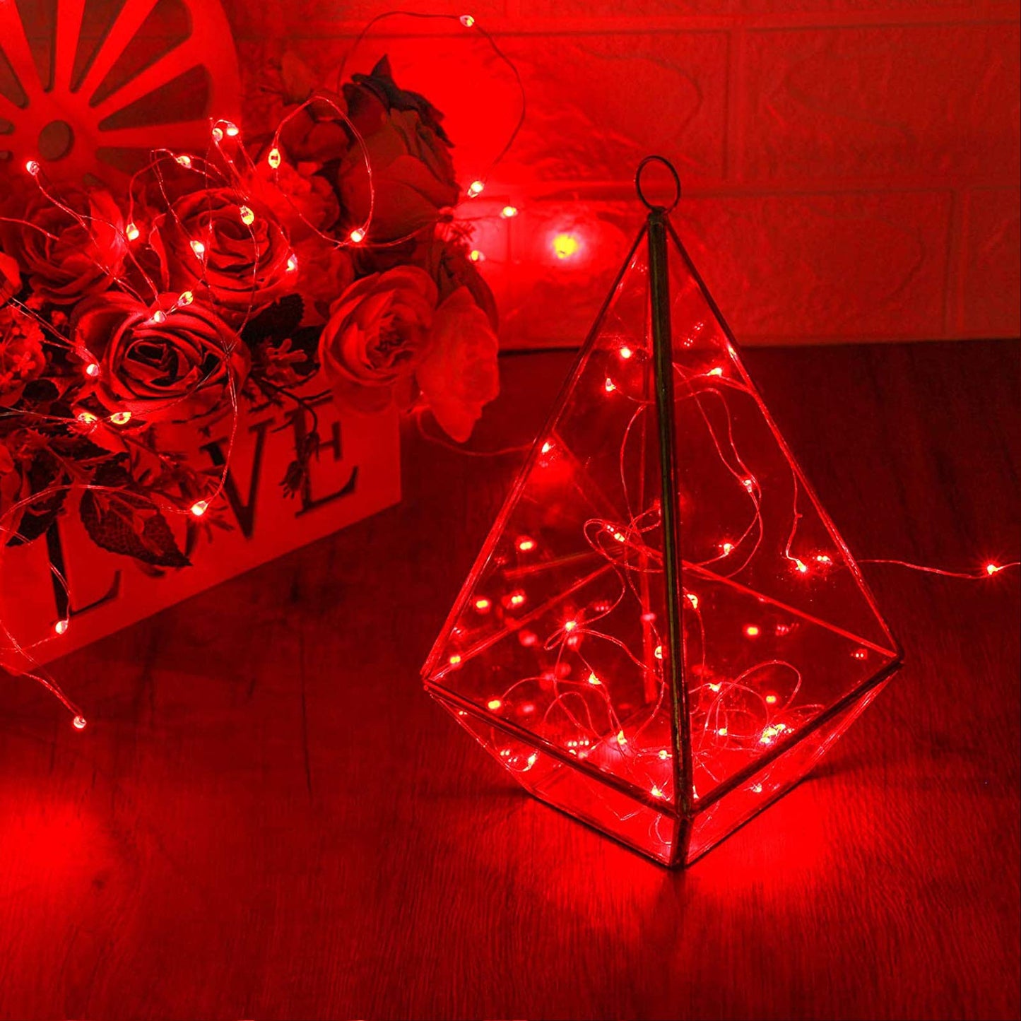 RUICHEN Plug in Fairy Lights with Switch, Waterproof 66 Ft 200 LED Silver Wire Starry String Firefly Lights for Bedroom, Patio, Garden, Balcony, Dorm, Red