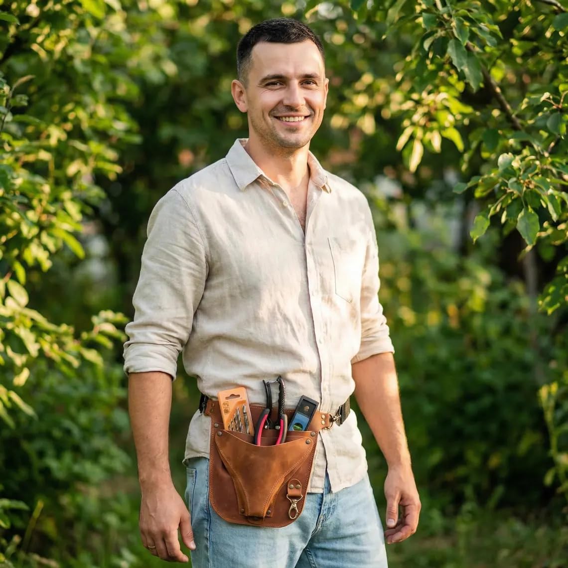 TORAKIP Leather Florist Tool Belt – Garden Tool Pouch with Adjustable Belt, Genuine Leather Gardening Waist Bag for Florists & Gardeners, Utility Floral Tool Holder, Warm Brown